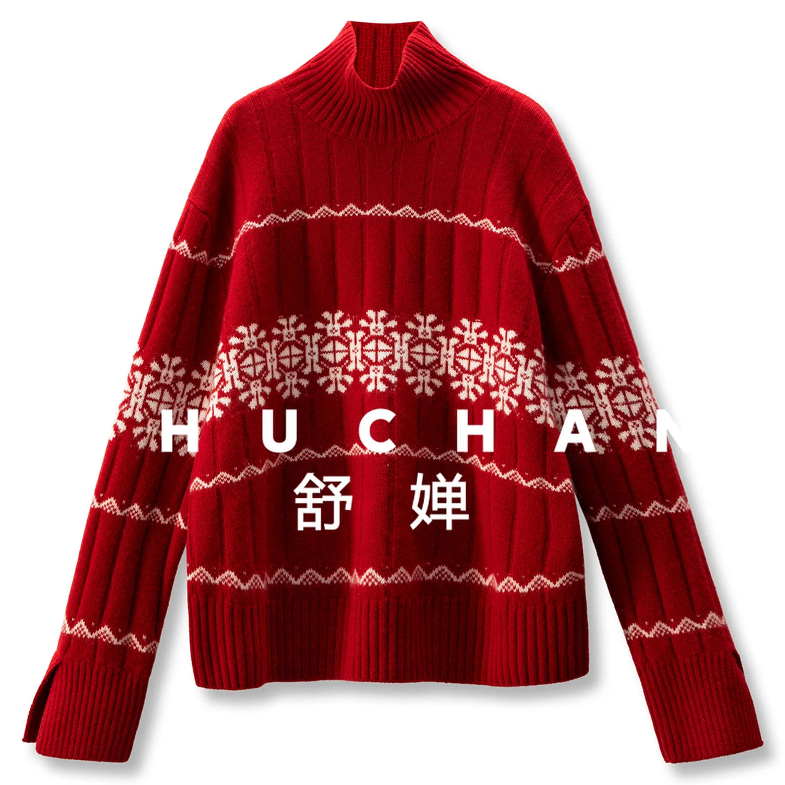 Christmas Knit Pullover Warm Luxury Is Red100 Cashmere Fair Island Jacquard Turtleneck Sweater Women's 500g 18J1 - ATFH