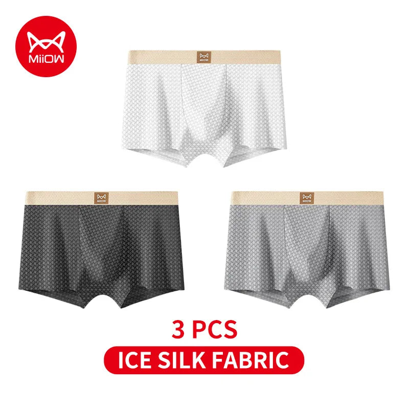MiiOW 3Pcs Ice Silk Men Underwear Boxer 10A Antibacterial Men's Panties Breathable Refreshing Summer Man Underpants Boxer Briefs