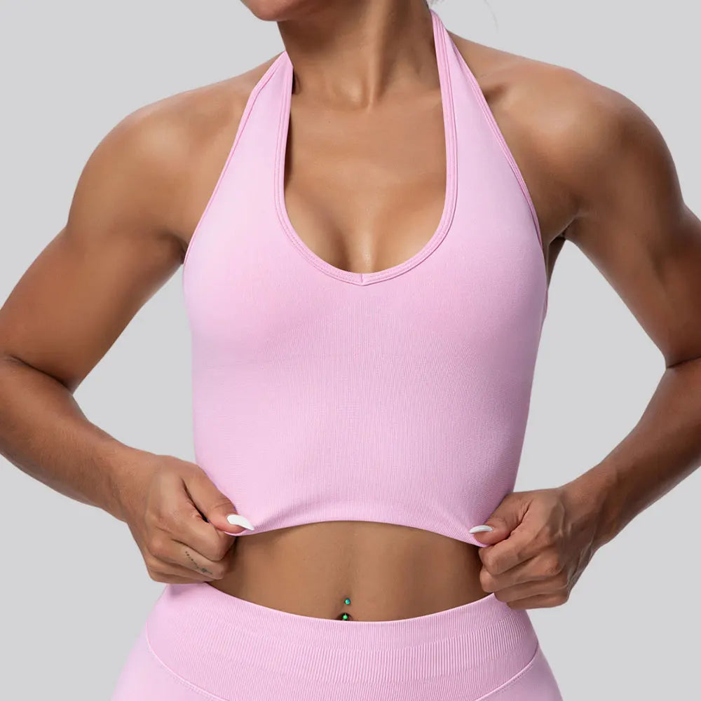 Seamless Sports Bra Gym Top Women Fitness Halter Yoga Bras Gym Crop Top Shockproof Breathable Running Workout Sports Underwear - ATFH