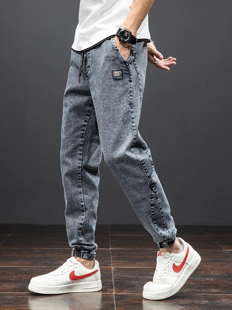 Spring Summer Black Blue Cargo Jeans Men Streetwear Denim Jogger Pants Men Baggy Harem Jean Trousers Plus Size ATFH