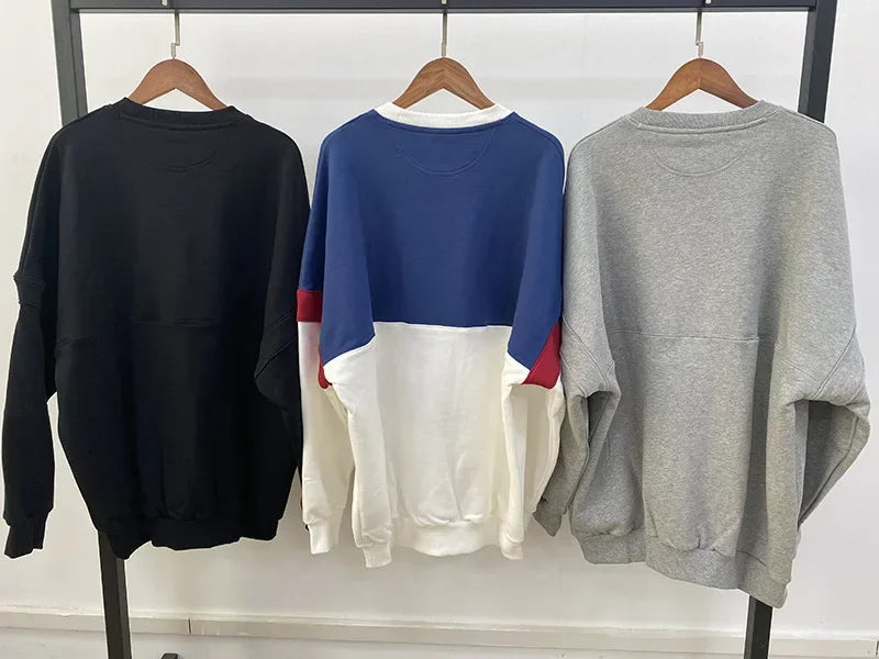 embroidery color blocked women Sweatshirt long sleeve round neck over-sized sweatshirt female autumn winter - ATFH
