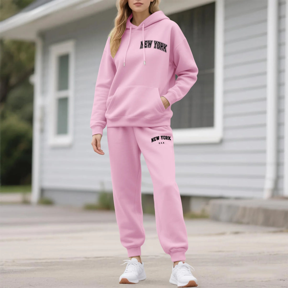 Two-Piece Tracksuit For Women Letter Print Hoodie And Pants Set Long Sleeved Hooded Sweatshirt+Sweatpants Suit Casual Sportswear
