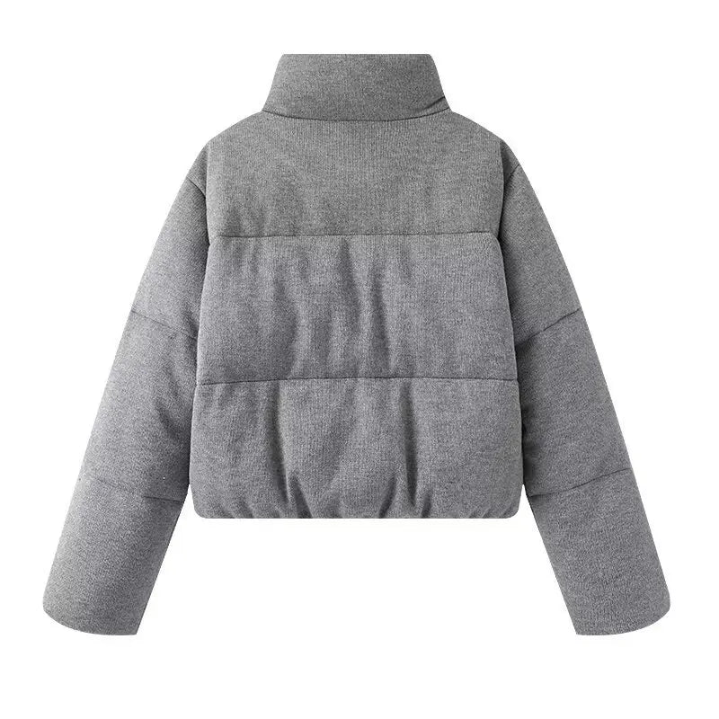 women's autumn and winter new casual simple versatile knitted fabric stand collar short warm cotton jacket coat ATFH