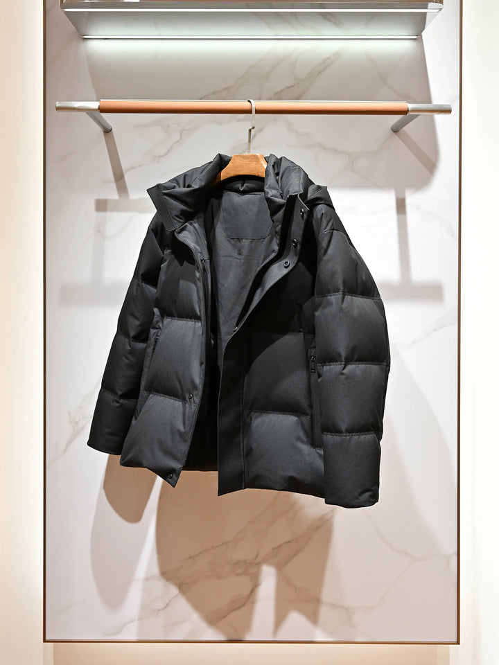 Men's Thickened Warm Detachable Hooded down Jacket 90% White Goose down Puffer Coat for Cold Weather