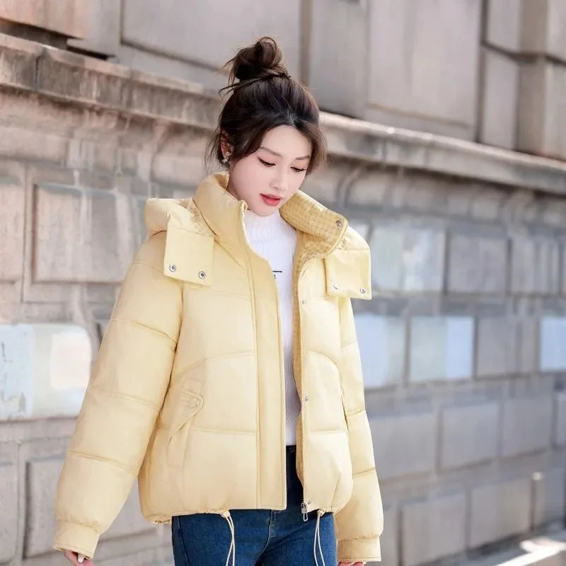 Explosions Down Cotton Coat Women Parkas 2025 Winter New Warm Cotton Padded Jacket Short Outcoat Hooded Korean Overcoat Female