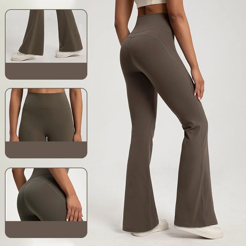 High-end Yoga Leggings Slim Yoga Pants High Waist Wide Leg Pants Bottoms Breathable Gym Casual Sports Bell Leggings Female ATFH