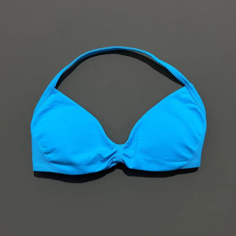 Sports Strappy Bra Yoga Underwear Women Gym Top Running Exercise Backless Bra High Support Active Wear Fitness Workout Halter - ATFH