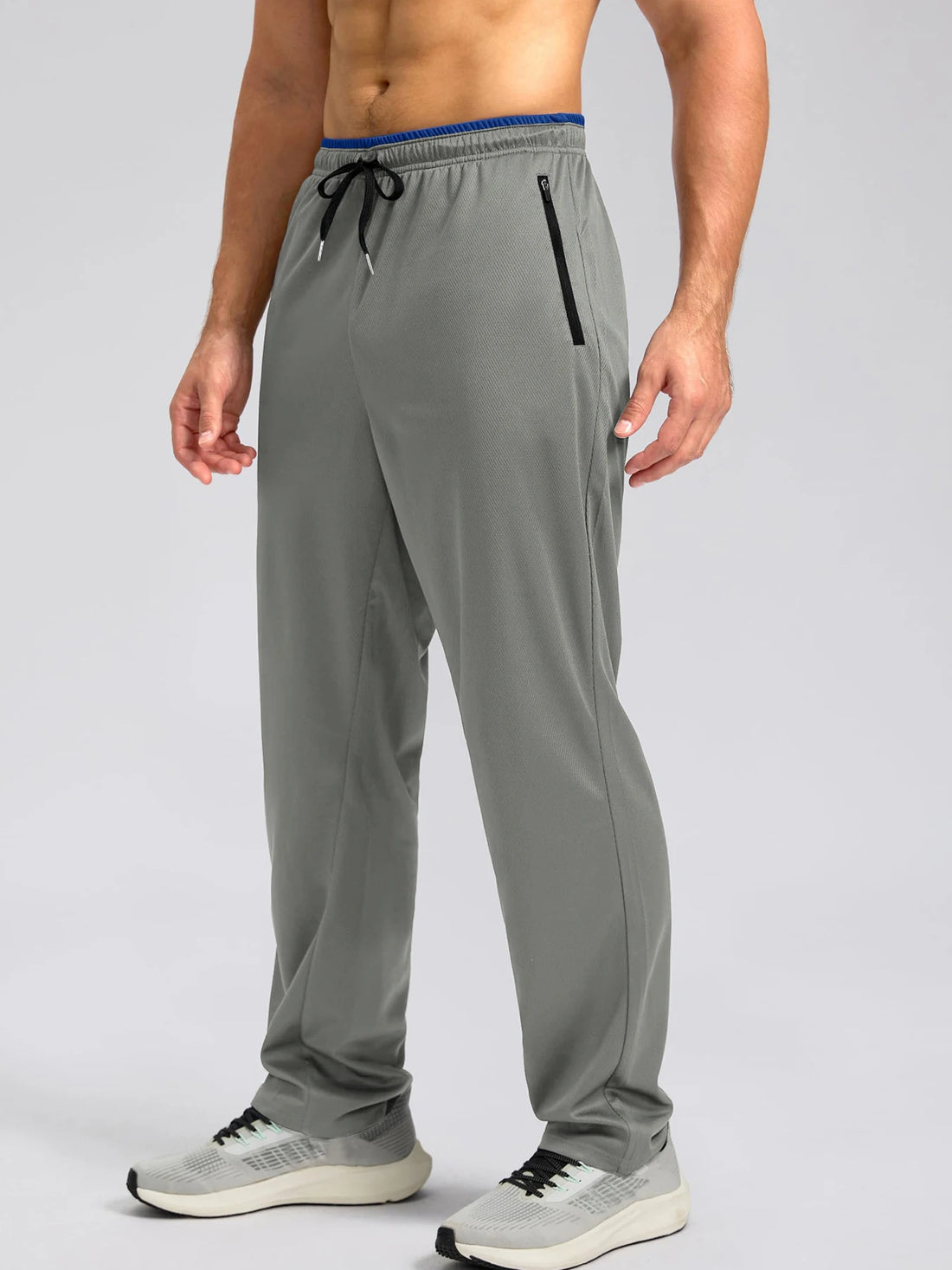 2026 Spring and Summer New Men's Zipper Pocket Solid Color Casual Pants Outdoor Sports Training Breathable Loose Straight Pants