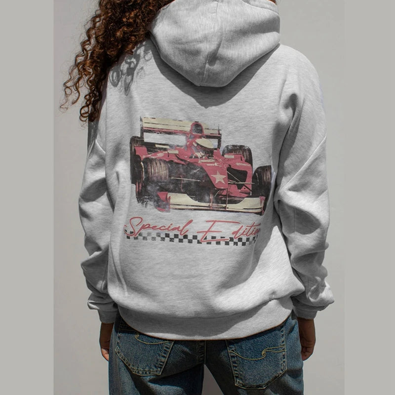 Y2K Retro Loose Hoodies Vintage Pattern Drawstring Hooded Women Casual Long Sleeve Sweatshirts Pullovers Fall Winter Streetwear - ATFH