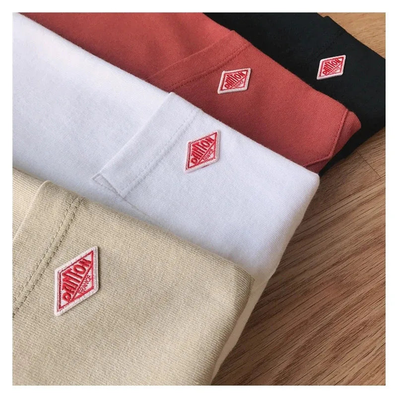 Men and Women's Pure Cotton Fashion Brand Embroidery T-Shirt Tee Simple Pocket Short Sleeve Orders Exported to Japanese