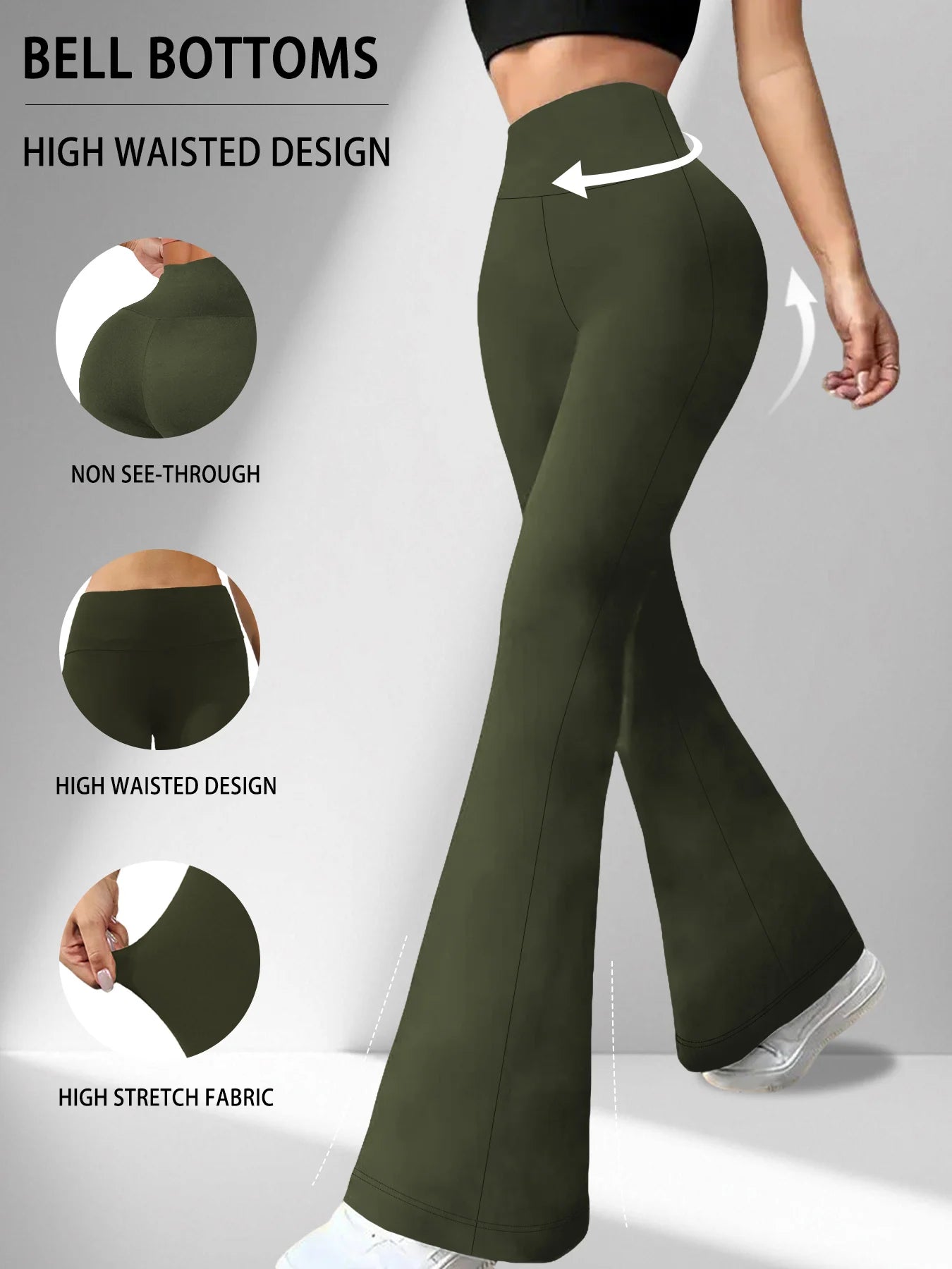 Women's Super Soft Flare Pants High Waisted Tummy Control Workout Yoga Push Up Gym Fitness Long Leggings Bell Bottoms ATFH