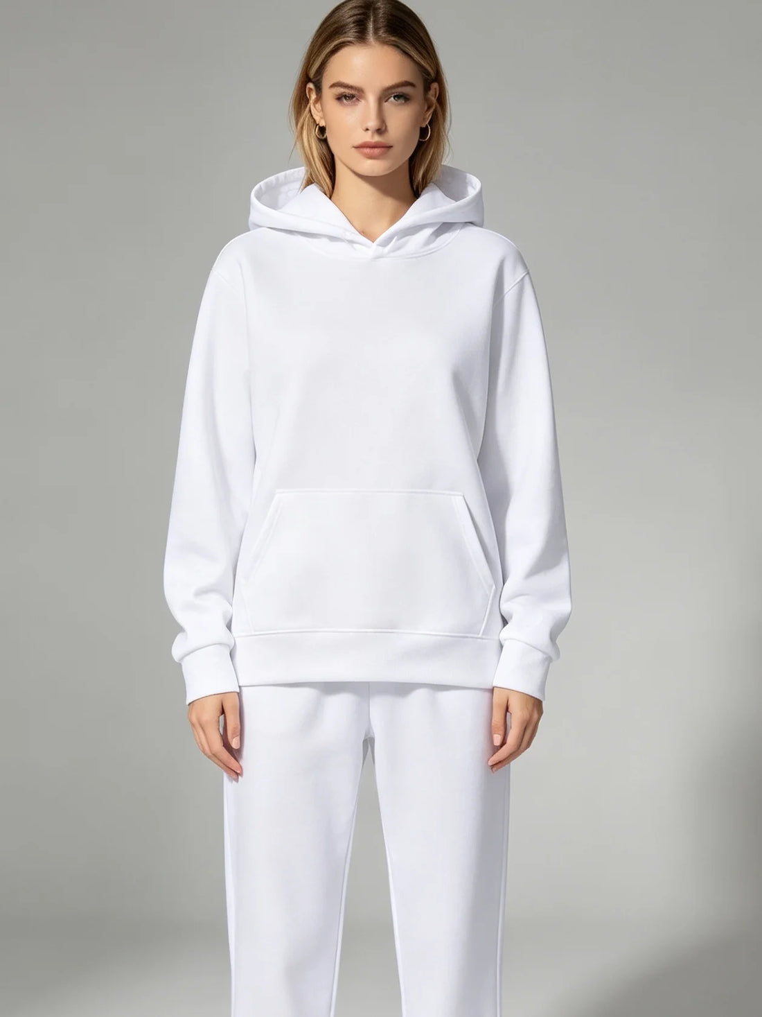 Autumn and Winter Casual Daily Women's Two-Piece Sports Suit Solid Color Hooded Sweat Loose Drawstring Pants Home Clothes