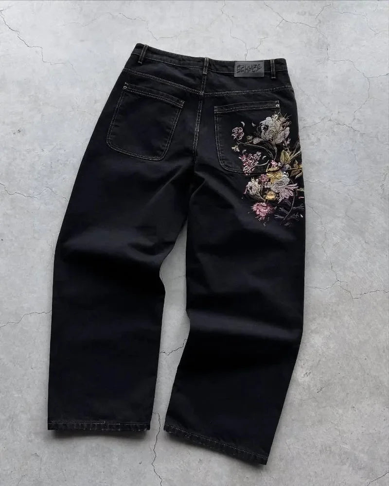 2026 Hip-hop gold coin jeans Y2K retro low waist wide leg zipper pants y2k clothing men's fashion embroidered loose jeans