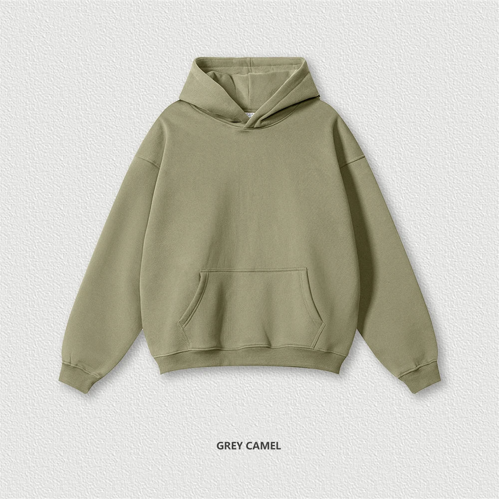 Autumn Winter Men 345gsm Fleece Hoodies Unisex Women Relax Fit Warm Solid Hooded Pullovers Sweatshirts HY0863 - ATFH