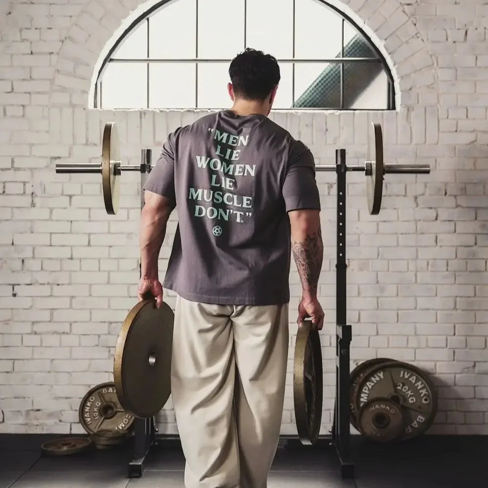 LYFT Oversized Loose Men's Casual Sport T-Shirt Gym Bodybuilding Fitness Short Sleeve Shirts Summer Cotton Breathable Tee Tops ATFH