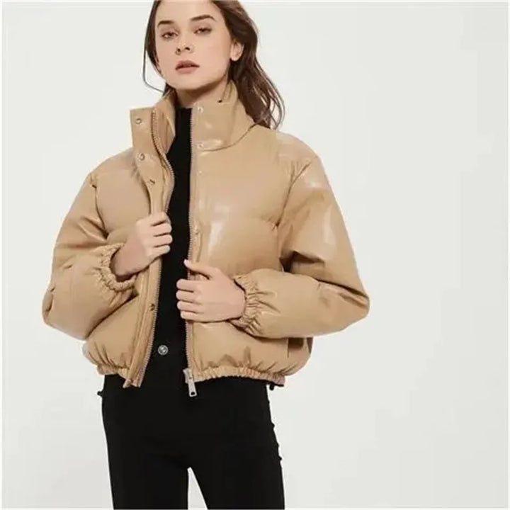 Short Cotton Jacket Parkas Women Winter Warm Thick Down Cotton Leather Coat Fashion Cotton Padded Zipper Overcoat Female