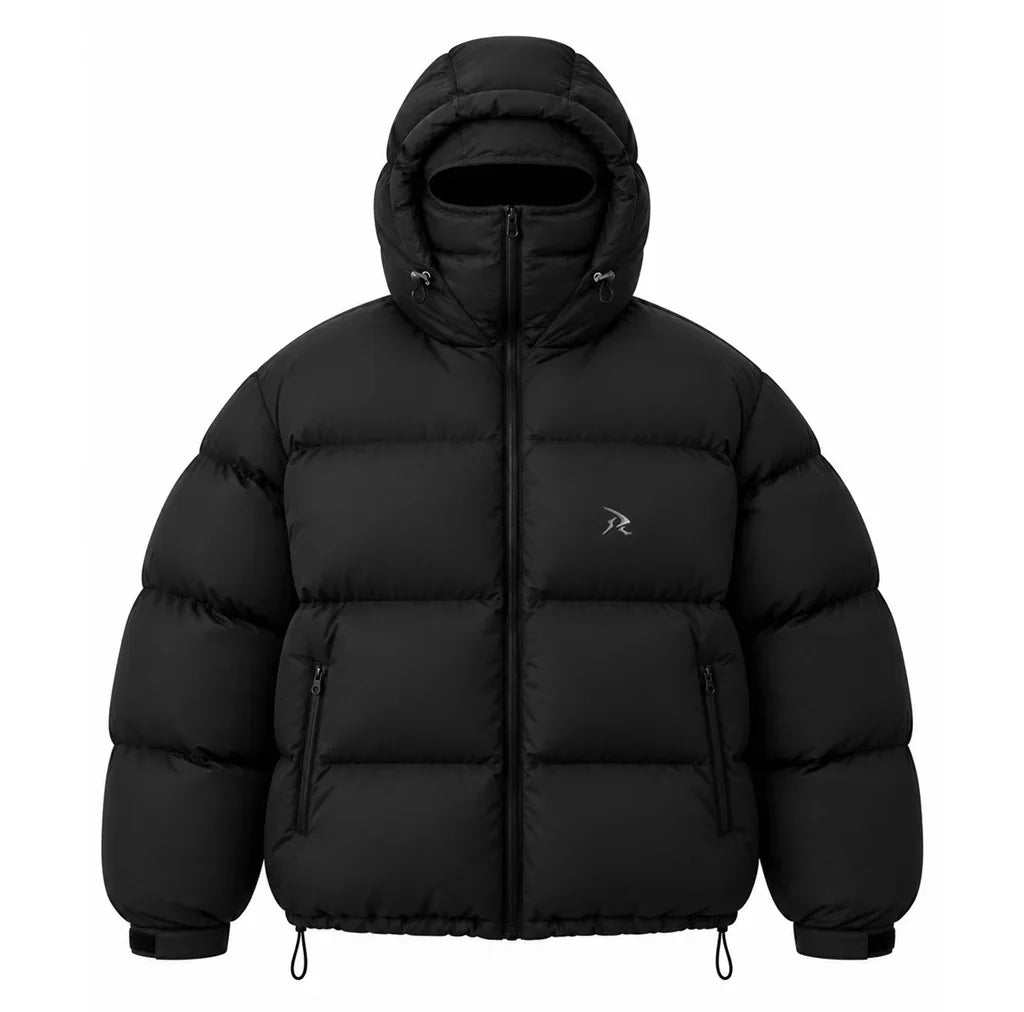 Unisex Winter Warm Balaclava Face‑mask Hood Puffer Jacket Oversized Windproof Zip Up Short Bubble Outerwear Coat