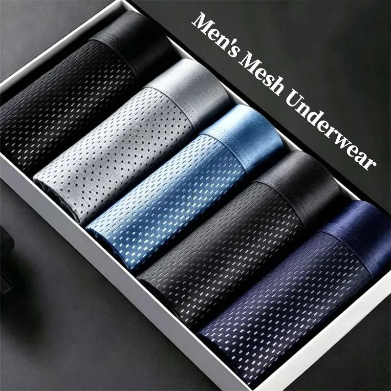 5pcs Men's Underwear Ice Silk Mesh Men Boxer Shorts Plus Size Panties Sexy Men Boxer Summer Breathable Light Thin Underpants