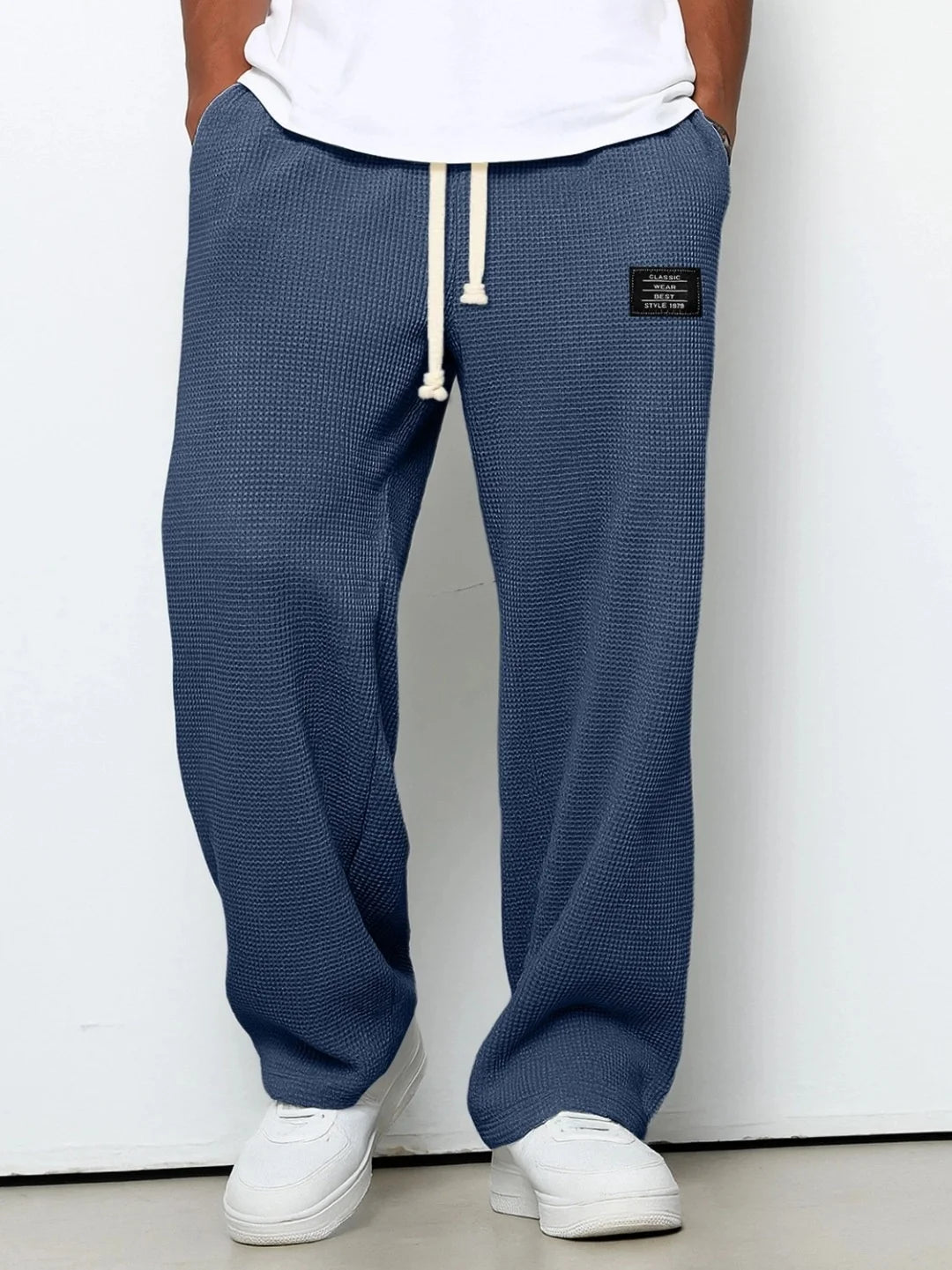 Men's spring-summer trendy brand loose-fitting stretchy straight-leg sweatpants. Waffle fabric. Micro-bouncy sporty casual pants
