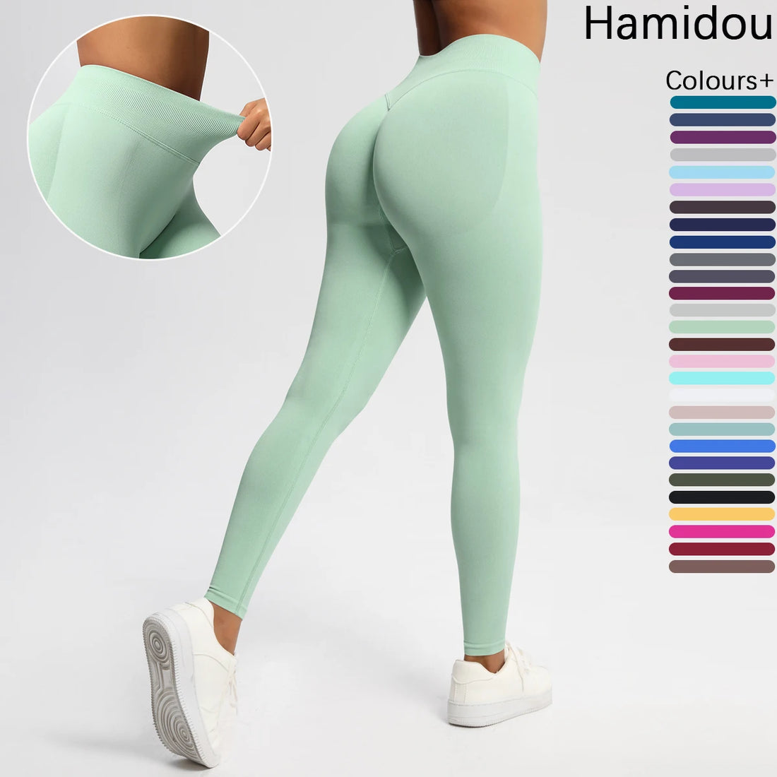 Women's Solid High Waist Sports Leggings, HighStretch Seamless Yoga Leggings, LadiesSportswear for Indoor Outdoor Wear - ATFH