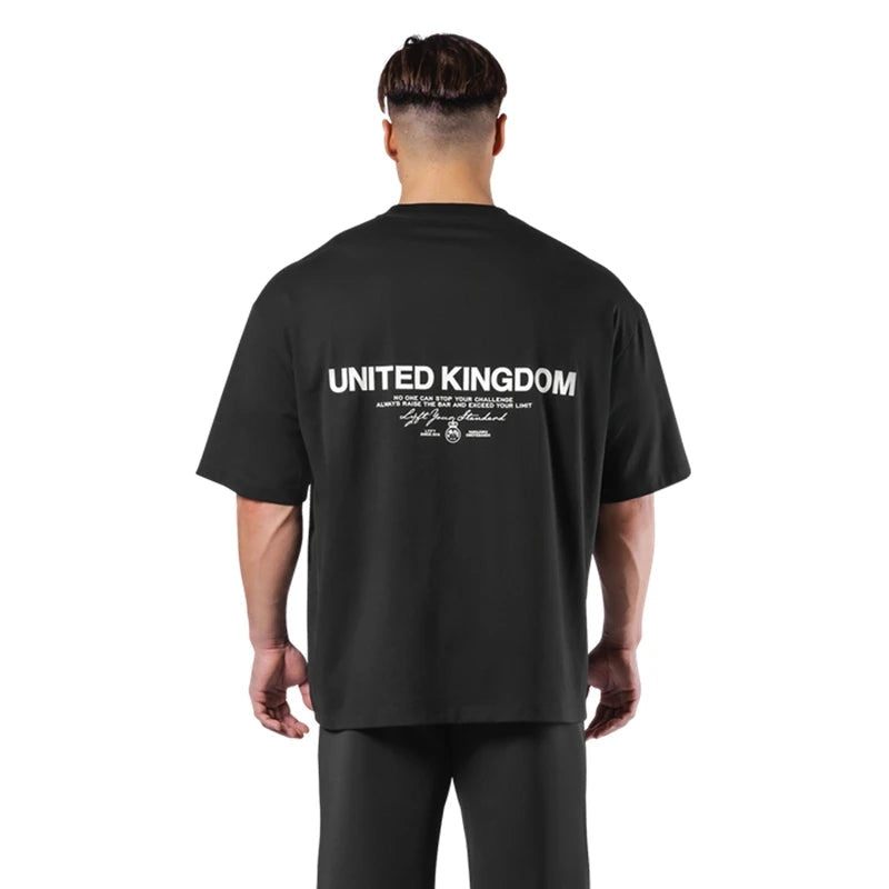 LYFT UNITED KINGDOM Trendy Loose Fitting Men's Sports Short Sleeved T-shirt Pure Cotton Gym Running Shirts Training Clothes Tees ATFH