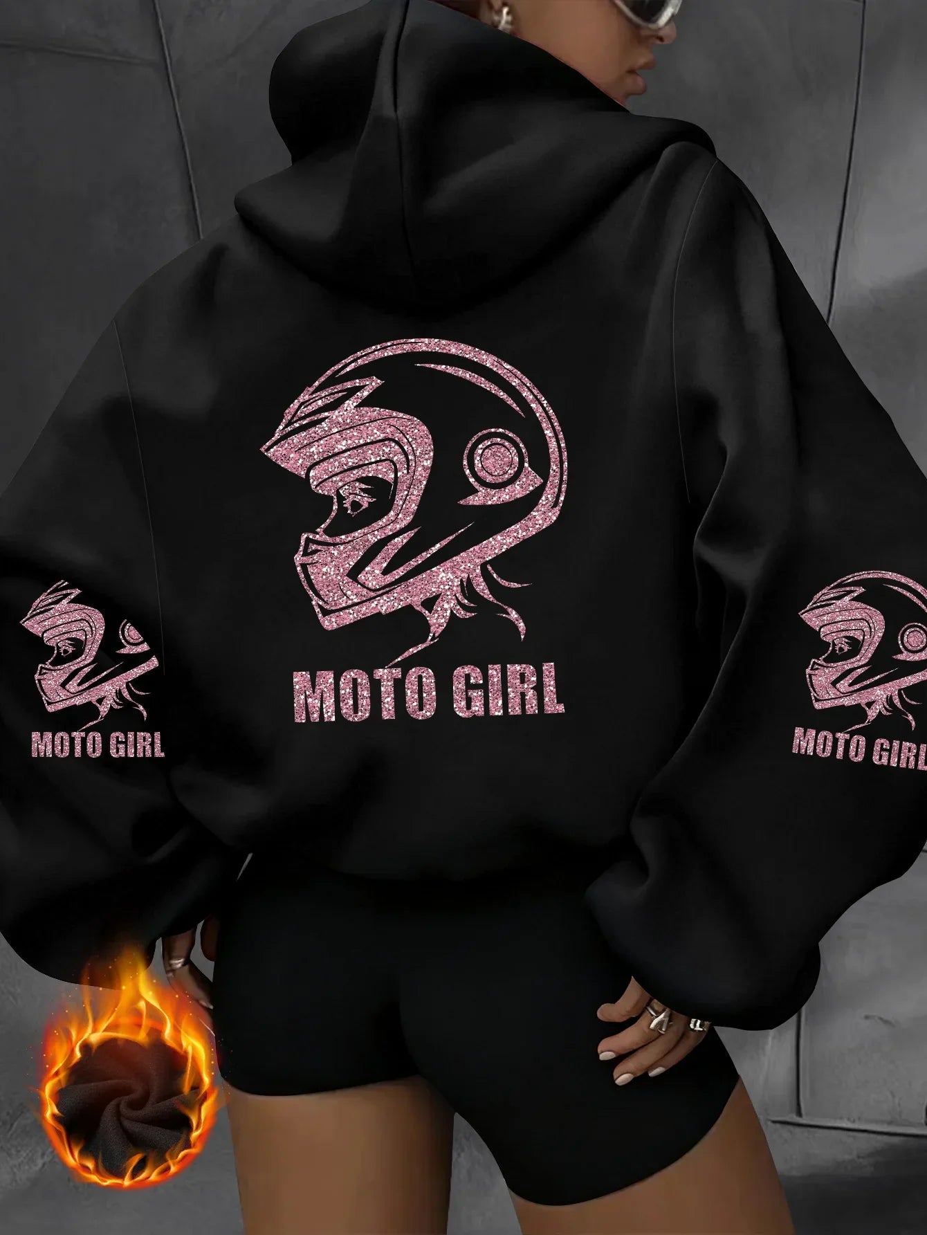 Unisex Motorcycle Hoodie Moto Girl Helmet Graphic Oversized Pullover Sweatshirt Biker Streetwear Autumn Winter