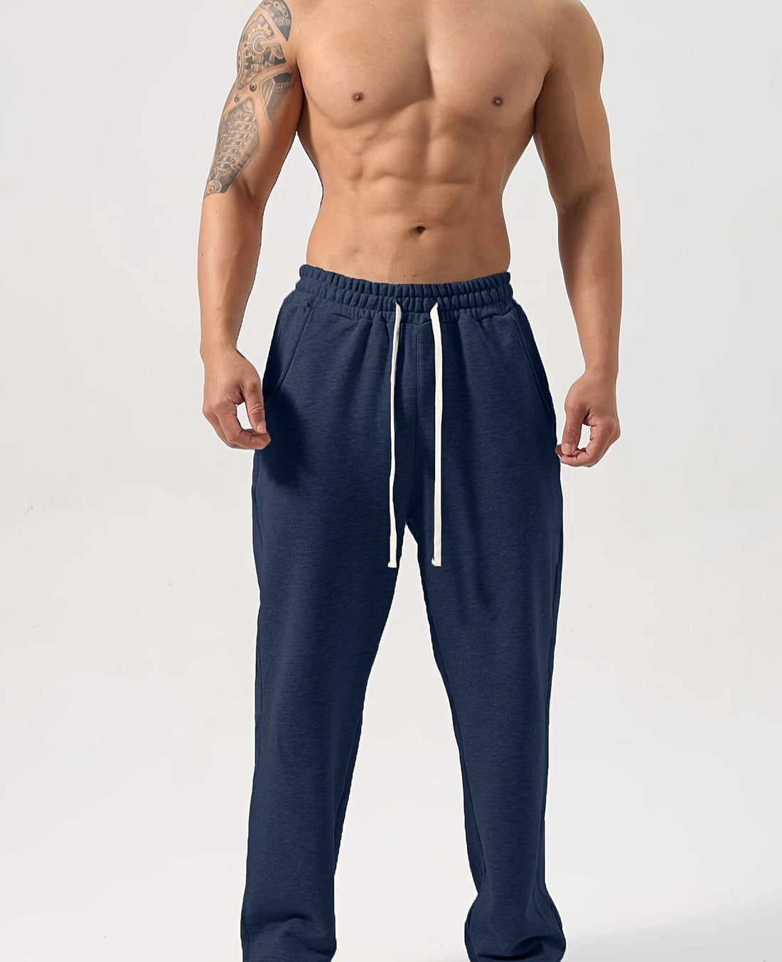 Men's casual athletic trousers loose-fitting straight leg wide-leg style elastic waistband simple solid color pants sweatpants