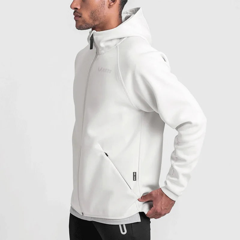 Men's Gym Sports Hoodies Cotton Elastic Hooded Male Fitness Running Loose Jackets Outdoor Zipper Coats Casual Workout Sportwear - ATFH