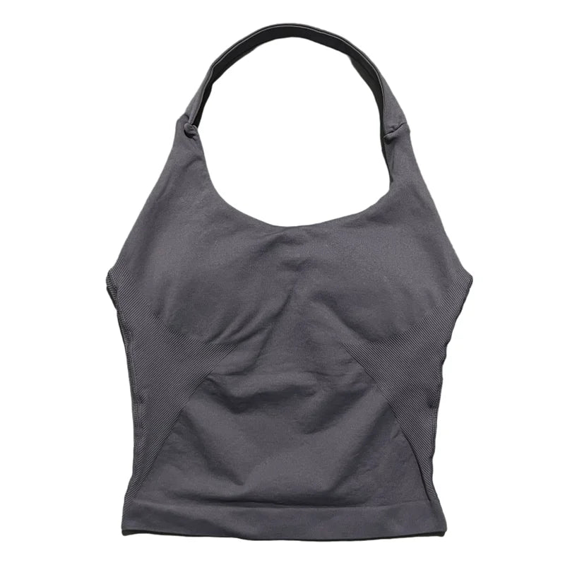 Sports Gym Halter Top Woman Seamless Yoga Tank Removable Chest Pad Push-up Sports Vest Fitness Workout Running Tops - ATFH