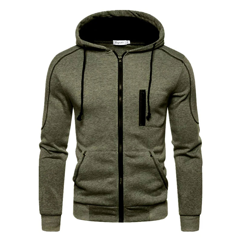 Men's Long Sleeve Zip Up Hoodie Casual Athletic Sweatshirt Hooded Jacket with Pockets Spring Fall Warm Fleece Lined Coat Outwear - ATFH