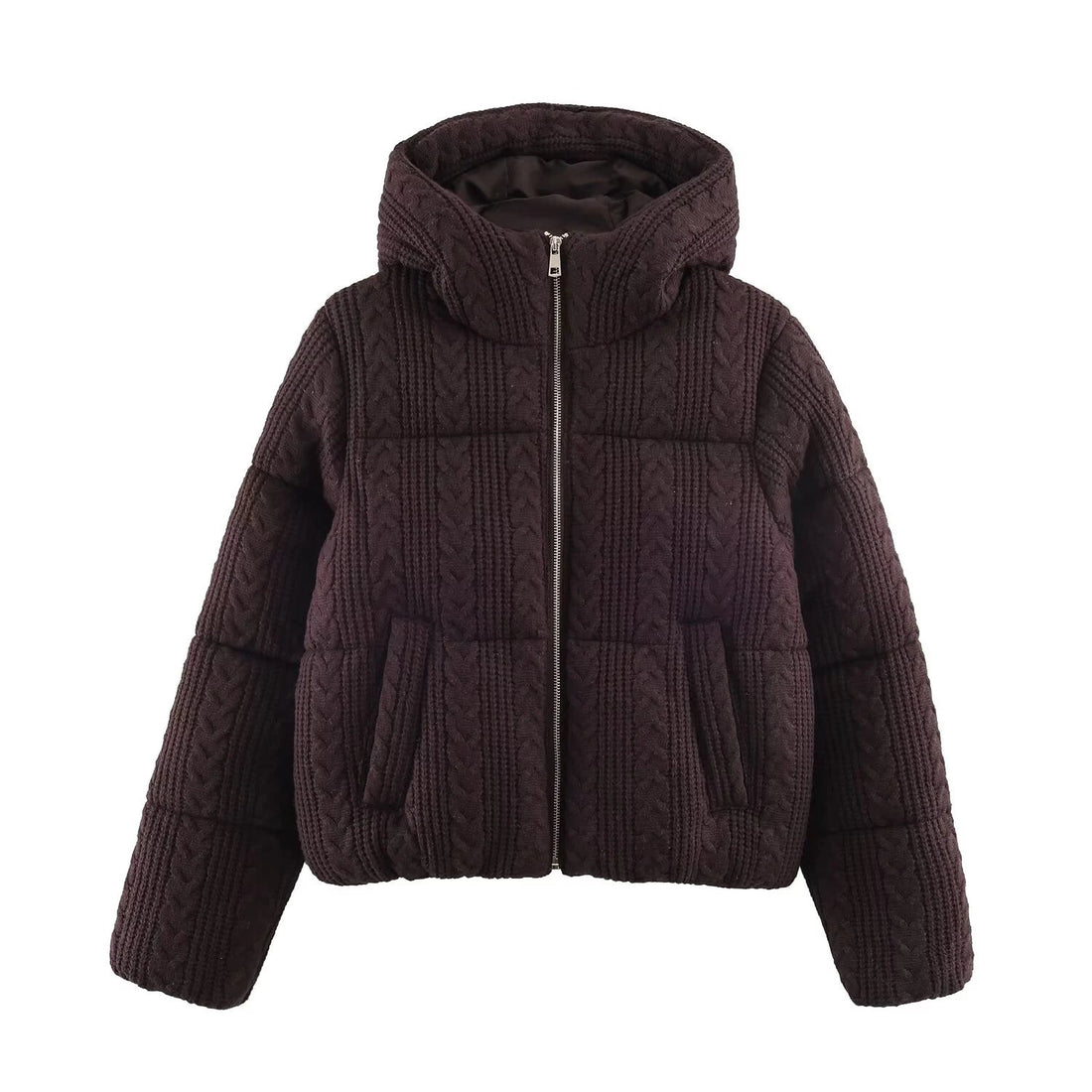 DEEABAE 2025 Winter New Arrival Commuter Stand-Up Collar Eight-Ply Knitted Hooded Thickened Cotton Jacket Coat for Women ATFH