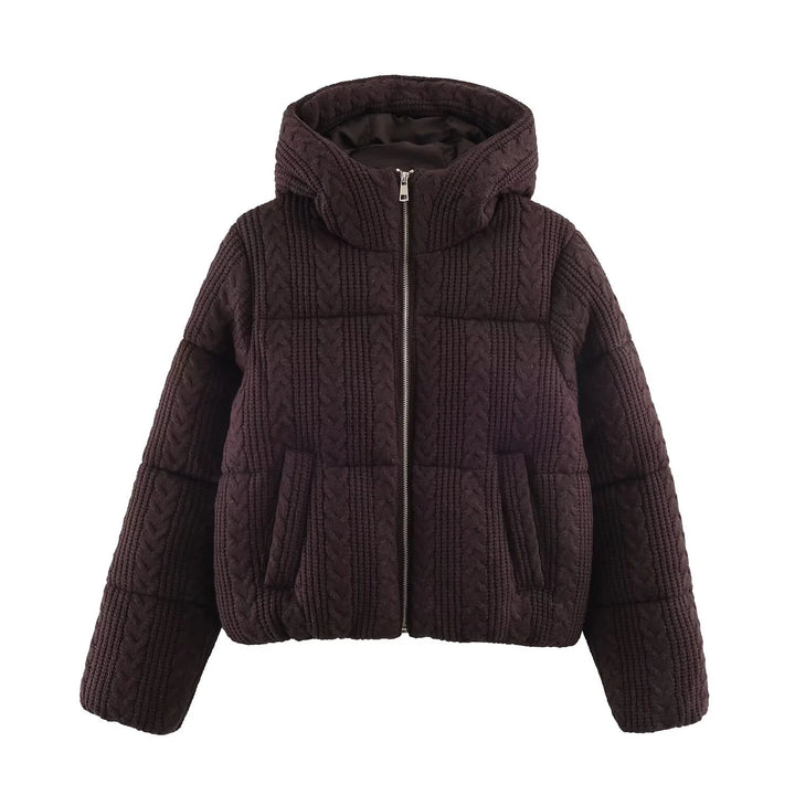 DEEABAE 2025 Winter New Arrival Commuter Stand-Up Collar Eight-Ply Knitted Hooded Thickened Cotton Jacket Coat for Women ATFH
