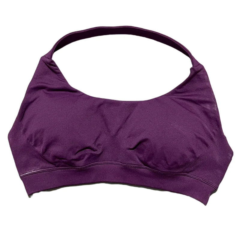 HISTELLO Women Seamless Halter Top Sports Bra High Support Push-up Open Back Pilates Gym Wear Fitness Yoga Workout Underwear - ATFH