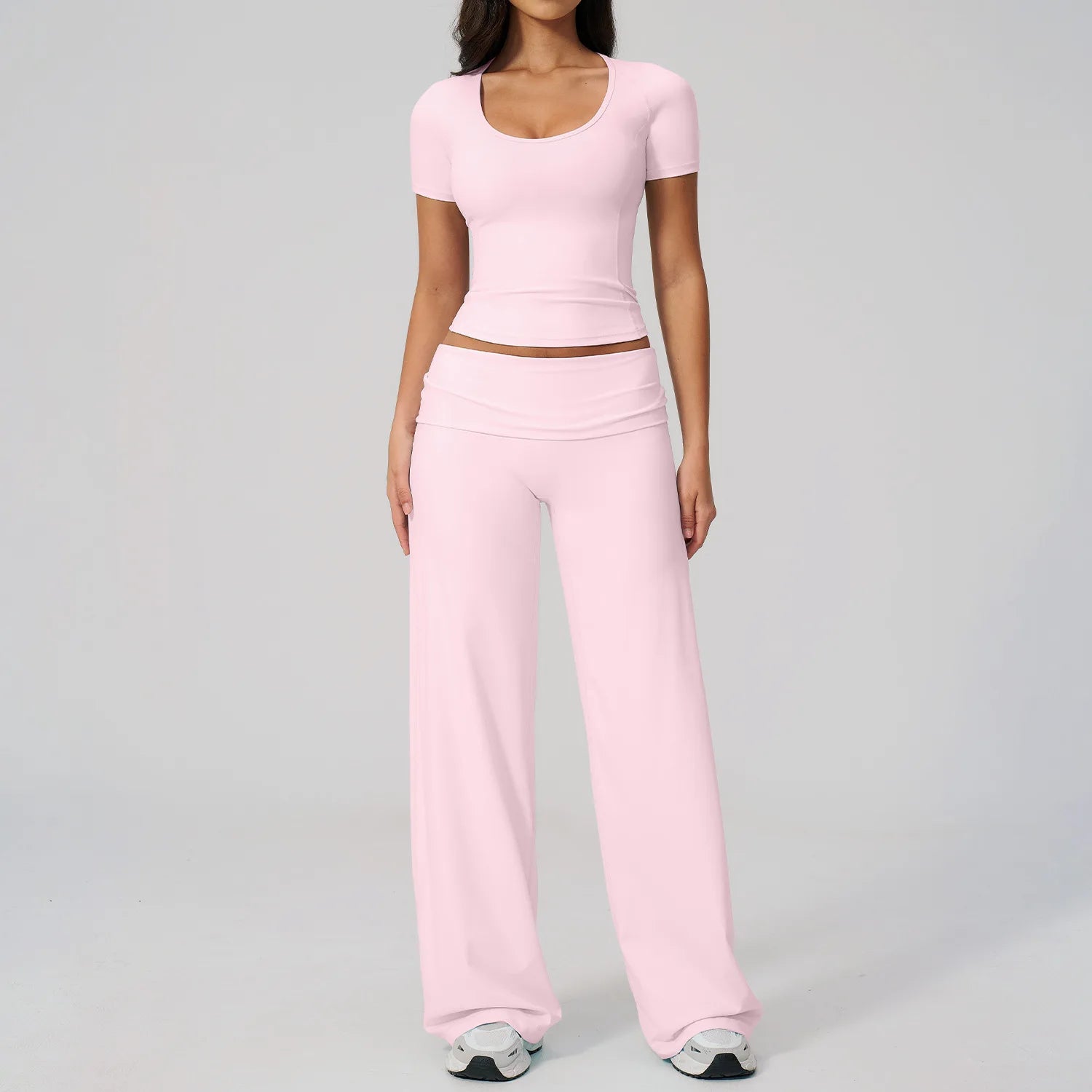 2PCS Fitness Suit Gym Tracksuits Deep V Yoga Bra Athletic Wear Female High Waist Workout Flared Pants Sports Set Yoga Clothes