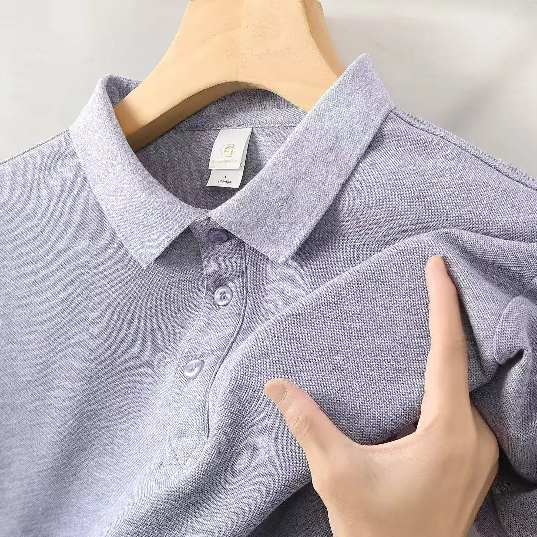 Summer Polo Shirts Men S-4xl Quick Dry Short Sleeve T-Shirt Elasticity Breathable Cool Ice Silk Polo Shirt Male Purple 18 Colors