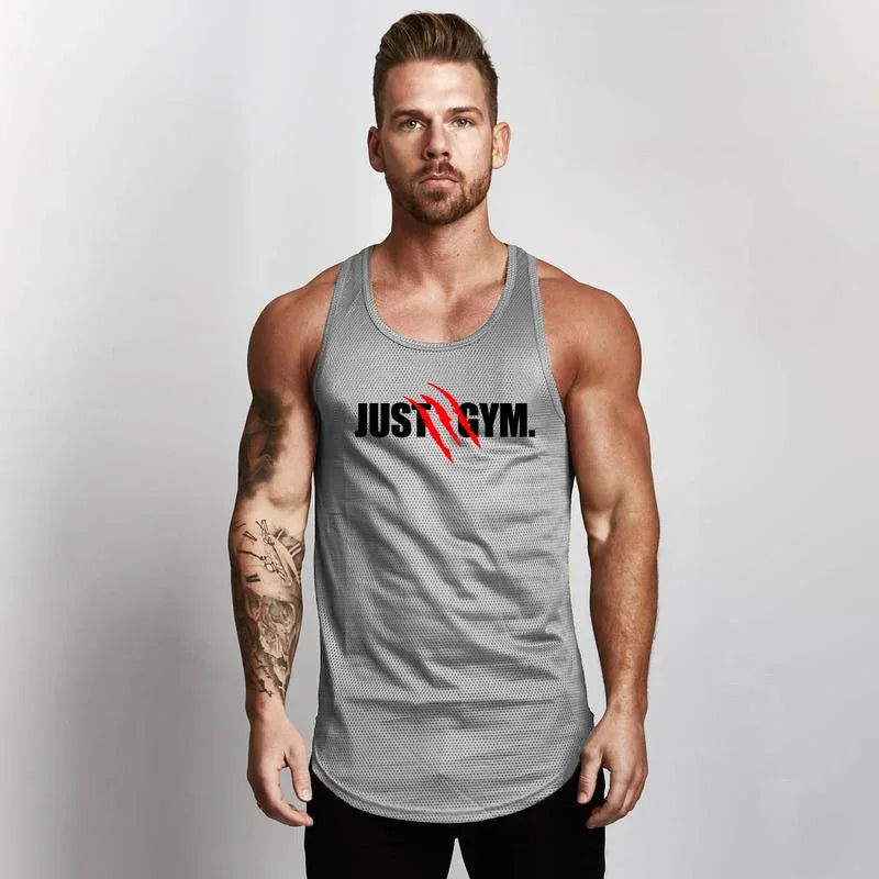 Gym Tanktops Vest Stringer Undershirt Fashion Mesh Mens Tank Top Fitness Brand Workout Casual Singlets Sleeveless Bodybuilding