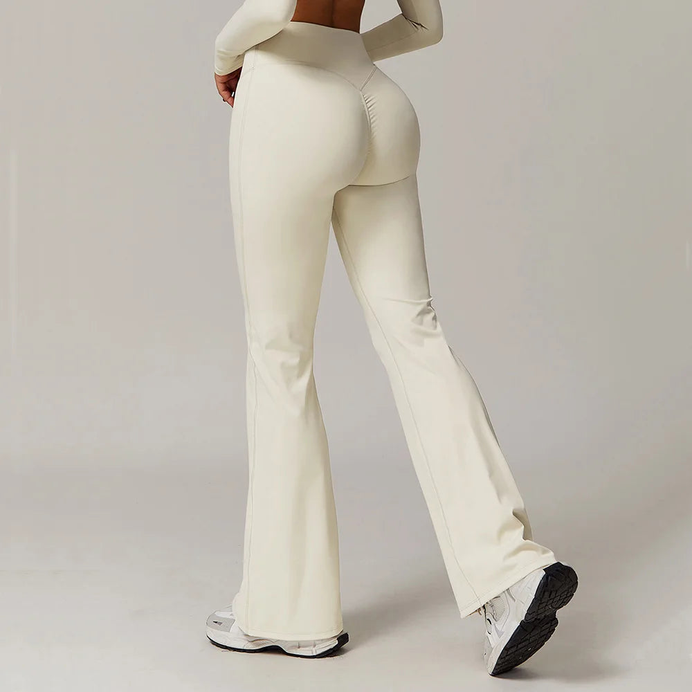 High Waist Wide Leg Pants Leggings Women Tights Fitness Bell-bottoms Yoga Elastic Leggings Push Up Gym Workout Flared Pants ATFH