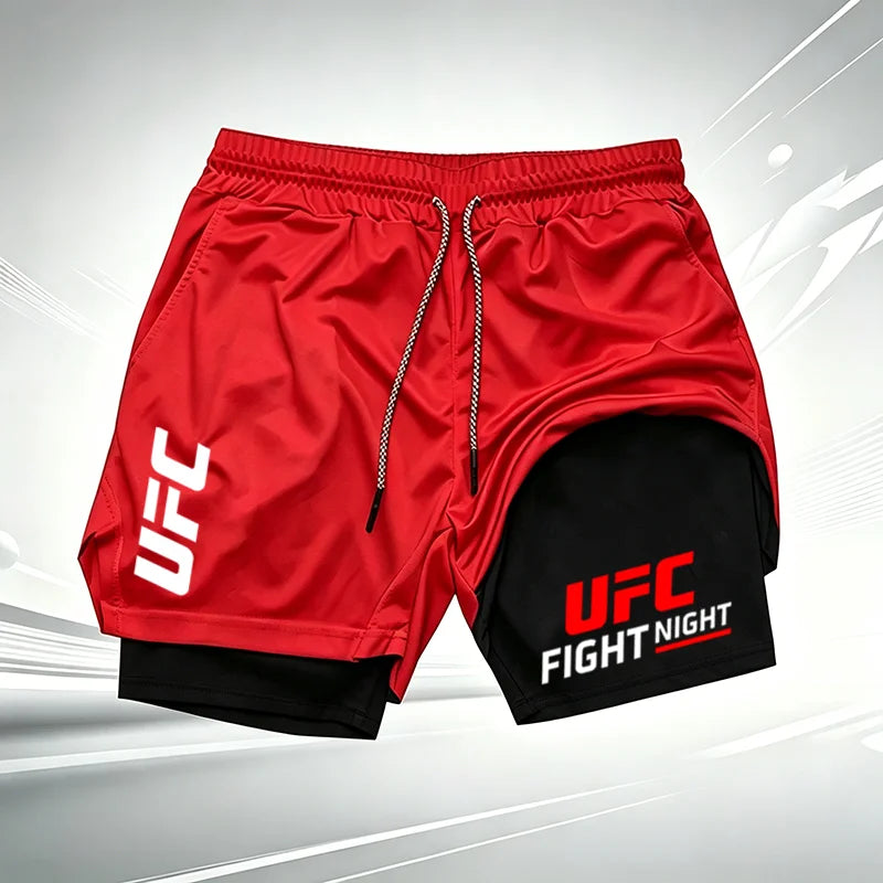 Men's Summer UFC GYM Print 2-in-1 Compression Liner Casual Shorts Quick Dry Gym Training Workout Breathable Running Shorts wx241