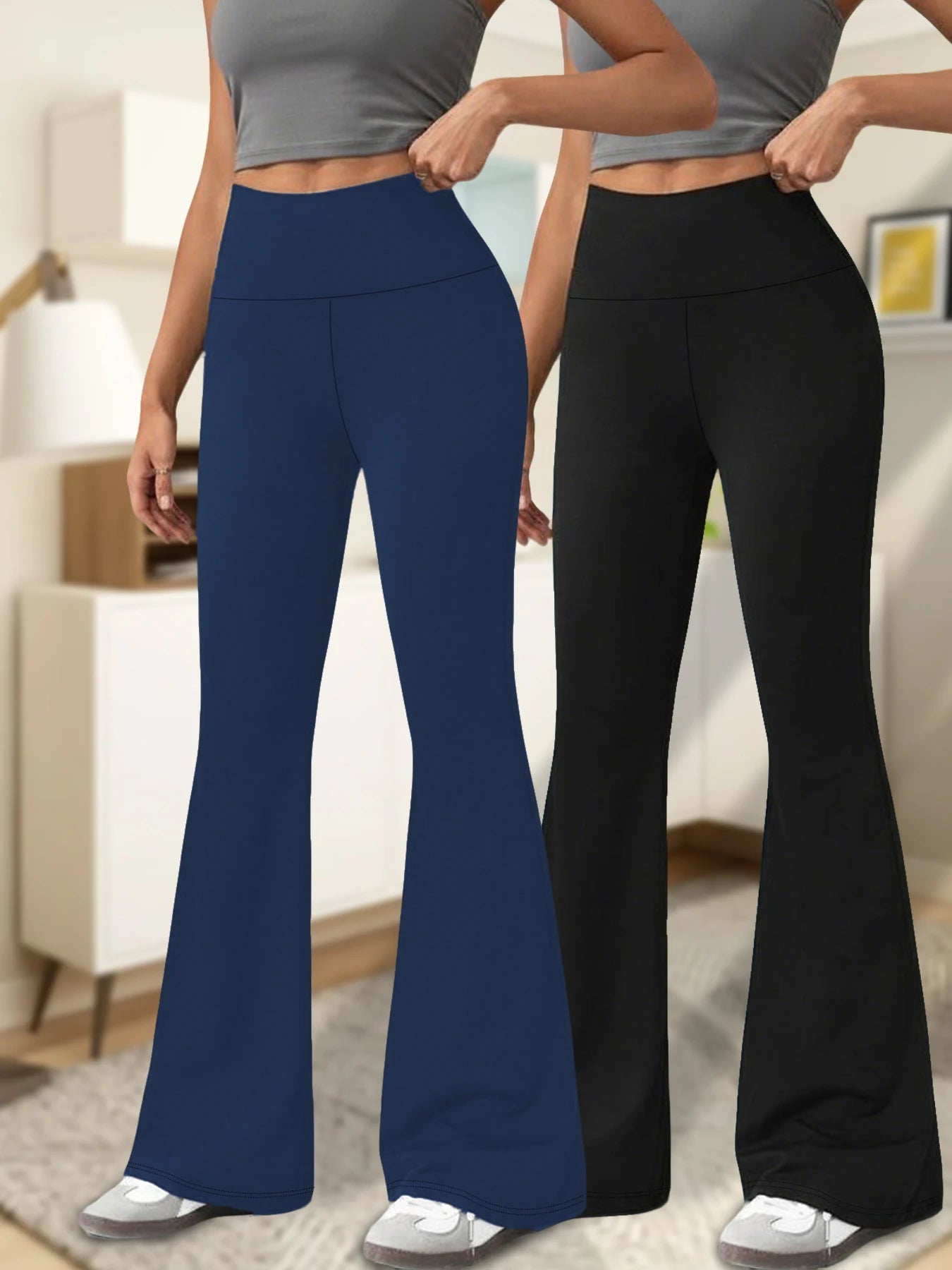 2 pack Women's Super Soft Flare Pants High Waisted Tummy Control Workout Yoga Leggings Bell Bottoms ATFH