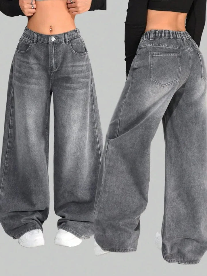 American New Fashion Solid Color Washed Baggy Jeans Y2K Streetwear Vintage Fashion Joker Men and Women High Waist Wide Leg Pants ATFH
