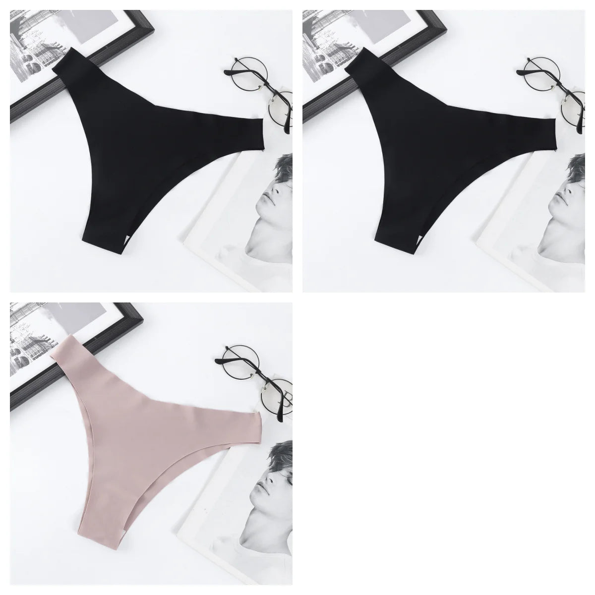 3Pcs/Set Women Ice Silk Panties V-Waist Low Rise Briefs Seamless Underwear Female Quick-Drying Underpants Sexy Lingerie S-L