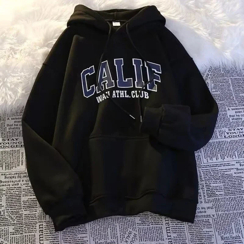 Women Hoodies Oversized Drop shoulder Fashion Loose Fleece Autumn Winter Printed Letter Pullover Aesthetic Sweatshirts 2025 New - ATFH