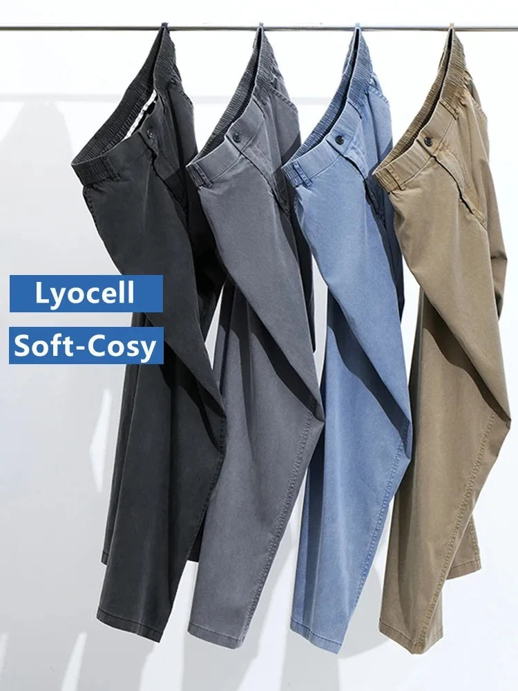 Ultra Thin Baggy Jeans Men's Summer New in Lyocell Soft Breathable Straight Trousers Elastic Waist Casual Blue Gray Wide Pants ATFH