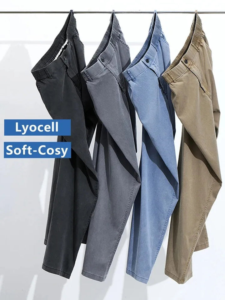 Ultra Thin Baggy Jeans Men's Summer New in Lyocell Soft Breathable Straight Trousers Elastic Waist Casual Blue Gray Wide Pants ATFH