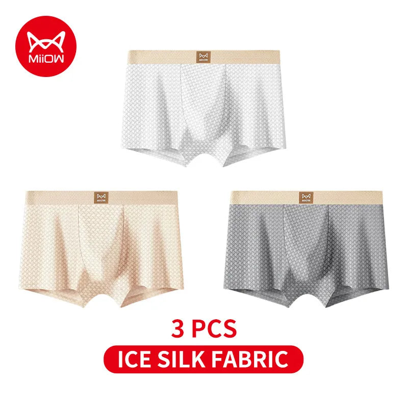 MiiOW 3Pcs Ice Silk Men Underwear Boxer 10A Antibacterial Men's Panties Breathable Refreshing Summer Man Underpants Boxer Briefs