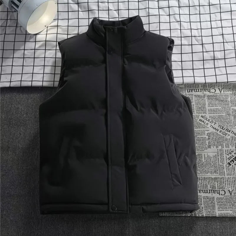 2025 Winter Thickened Cotton Vest for Men Loose Fitting Sleeveless Standing Collar Waistcoat Warm Trendy Outdoor Casual Jacket