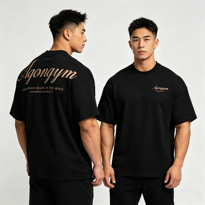 AGONGYM Oversized Loose Summer T-Shirts Short Sleeve Sport Shirts Gym Bodybuilding Fitness Mens Workout Casual Clothing