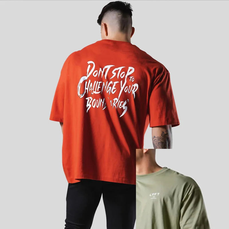 NEW LYFT Men Shirt Cotton Print Running T Shirt Loose Training Gym Bodybuilding Fitness Top Streetwear Sport Tees Short Sleeves ATFH