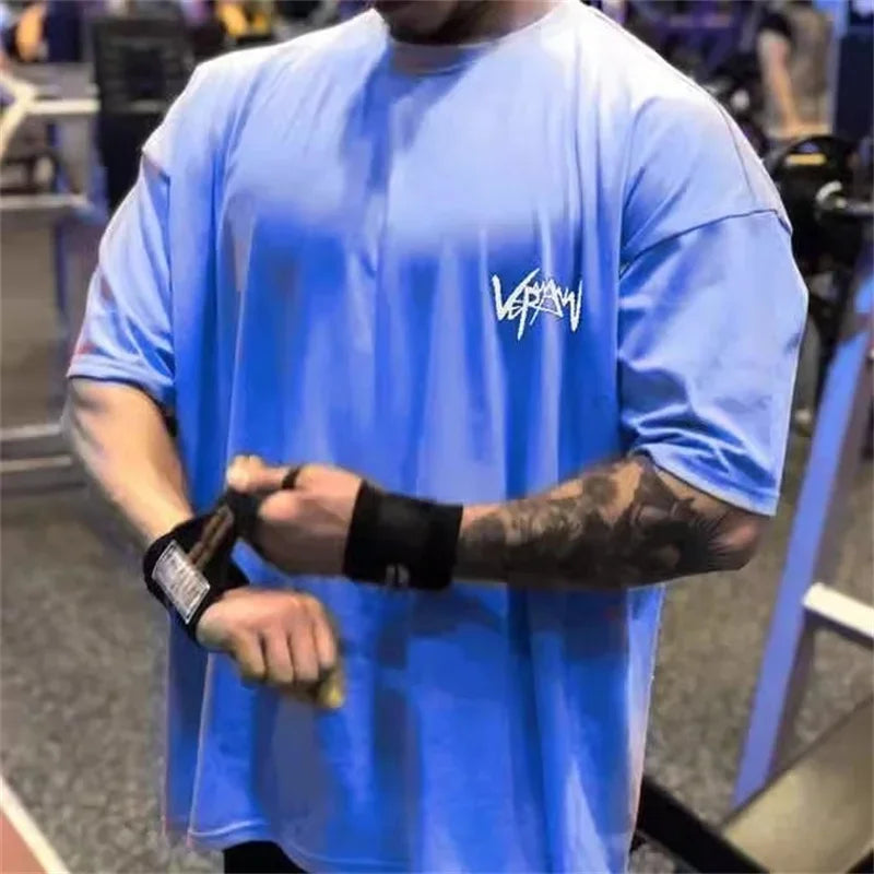 NEW Round Collar  sports T Shirt Oversize Cotton Summer Tee Training running shirt Man Streetwear Half Sleeve men T-shirt ATFH