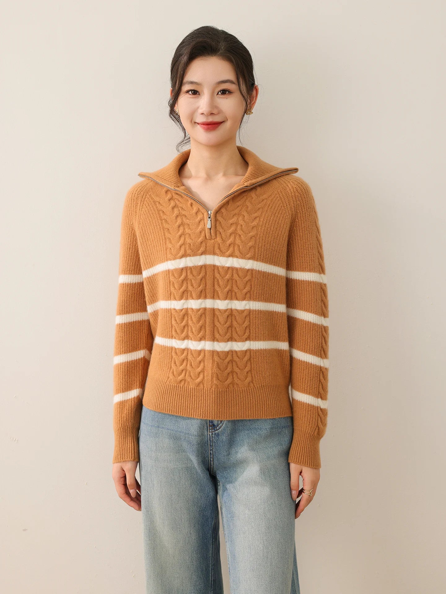 New Ladies Pullover 100% Merino Wool Loose Striped Color Blocking Sweater Autumn Winter Knit Thick Clothing Warm Soft Casual Top - ATFH